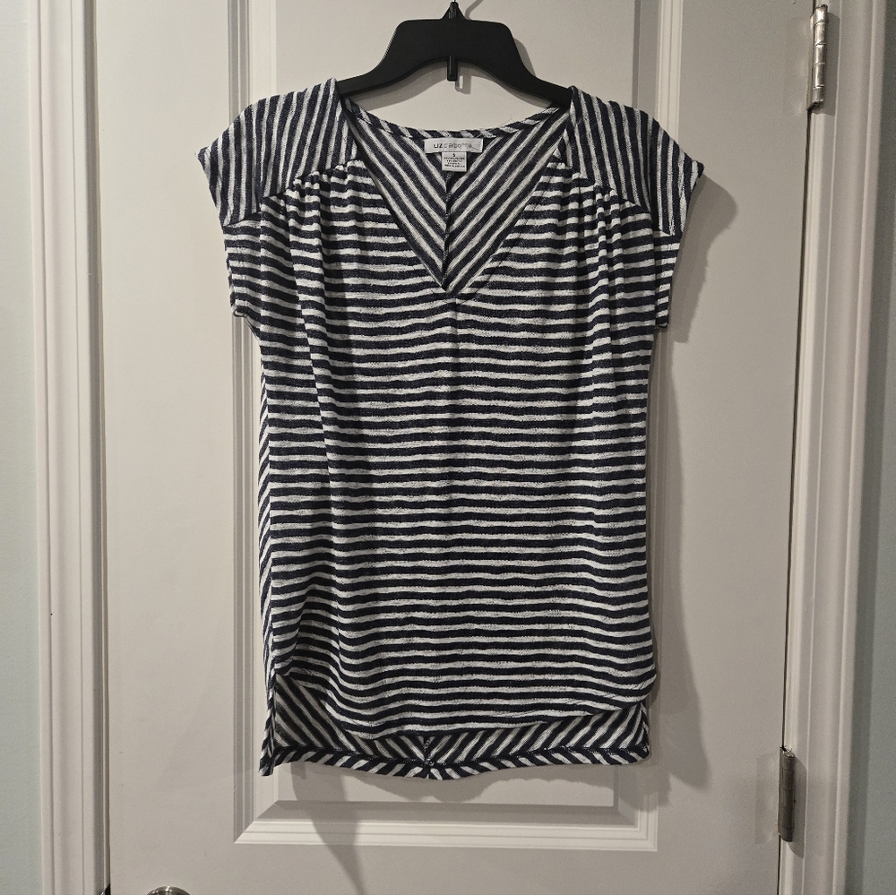Liz Claiborne Striped Navy and White Women's Top Size Small